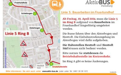 Linie 5 Ring B: Änderung der Umleitung Fruerlundhof ab 19.4.24