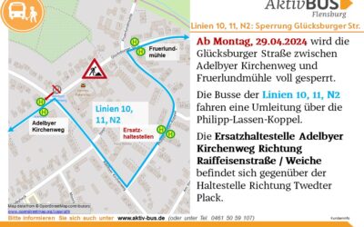Linien 10, 11, N2: Sperrung der Glücksburger Straße ab 29.4.24