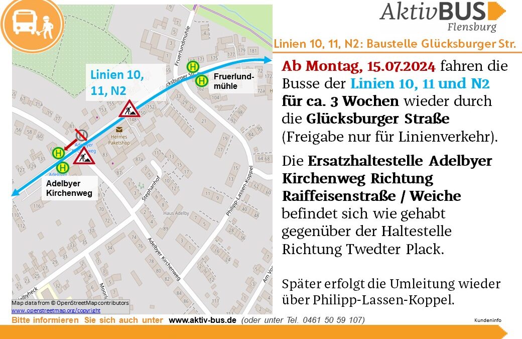 Linien 10, 11, N2: Änderung in der Glücksburger Str. ab 15.7.24