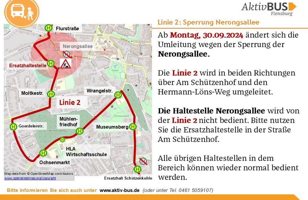 Linie 2: Änderung Umleitung Nerongsallee ab 30.09.24