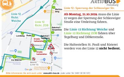 Linie 12: Sperrung der Schleswiger Str. ab 21.10.2024