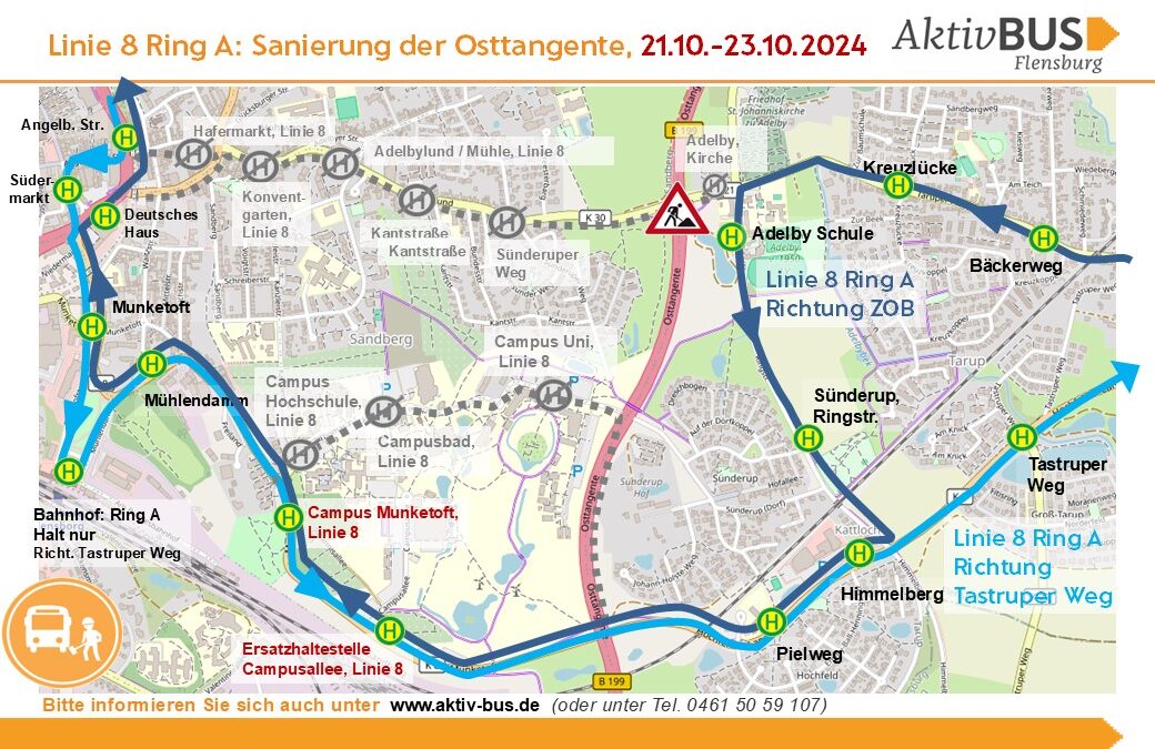 Linie 8: Umleitung wegen Osttangente 21.10.-23.10.24