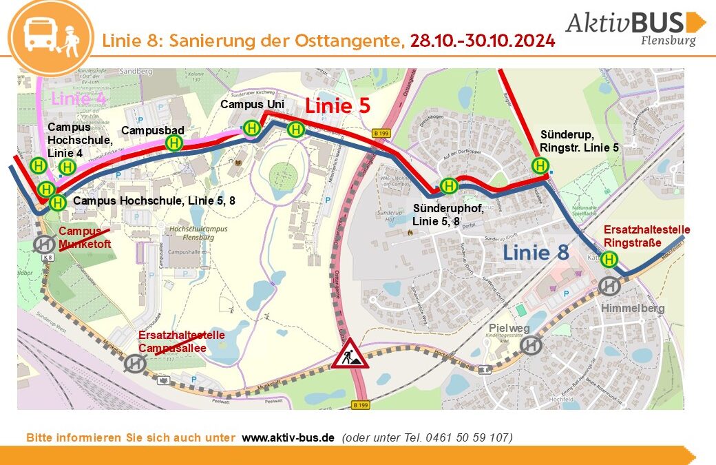 Linie 8: Umleitung wg. Osttangente 28.10.-30.10.24