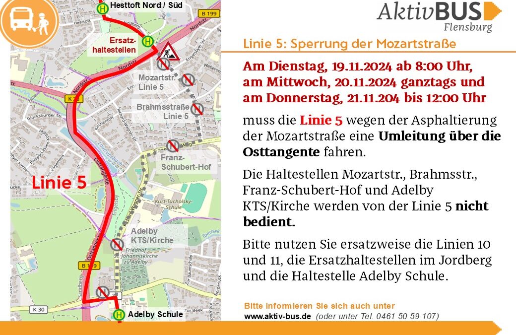 Linie 5: Asphaltierung Mozartstraße 19.-21.11.24