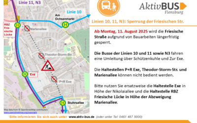 Linien 10, 11, N3: Sperrung der Friesischen Straße ab 11.8.25