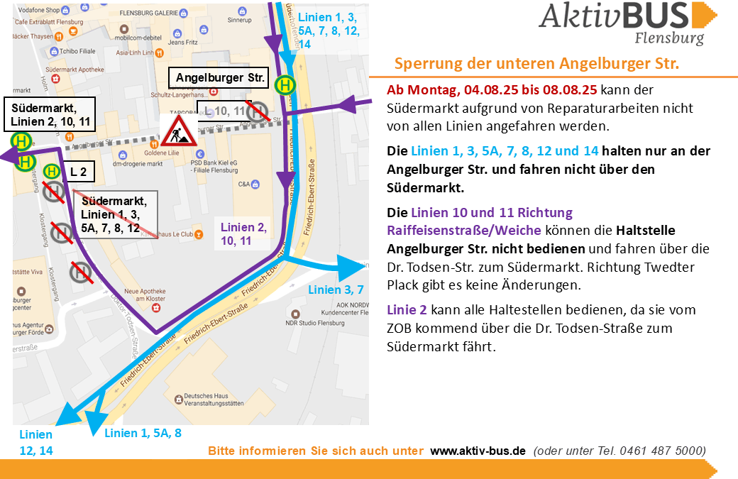 Südermarkt und Angelburger Str.: Vom 04.08.-08.08.25 Umleitungen