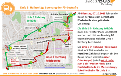 Linie 3: Geänderte Umleitung Fördestraße und Twedter Plack ab 7.10.25