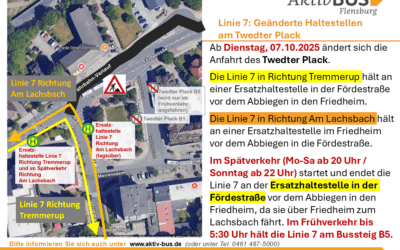Linie 7: Geänderte Haltestellen am Twedter Plack ab 7.10.25 (Achtung: Aktualisiert für Frühverkehr)