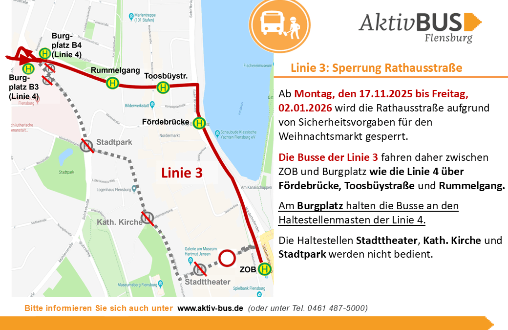 Linie 3: Sperrung der Rathausstr. 17.11.25-02.01.26